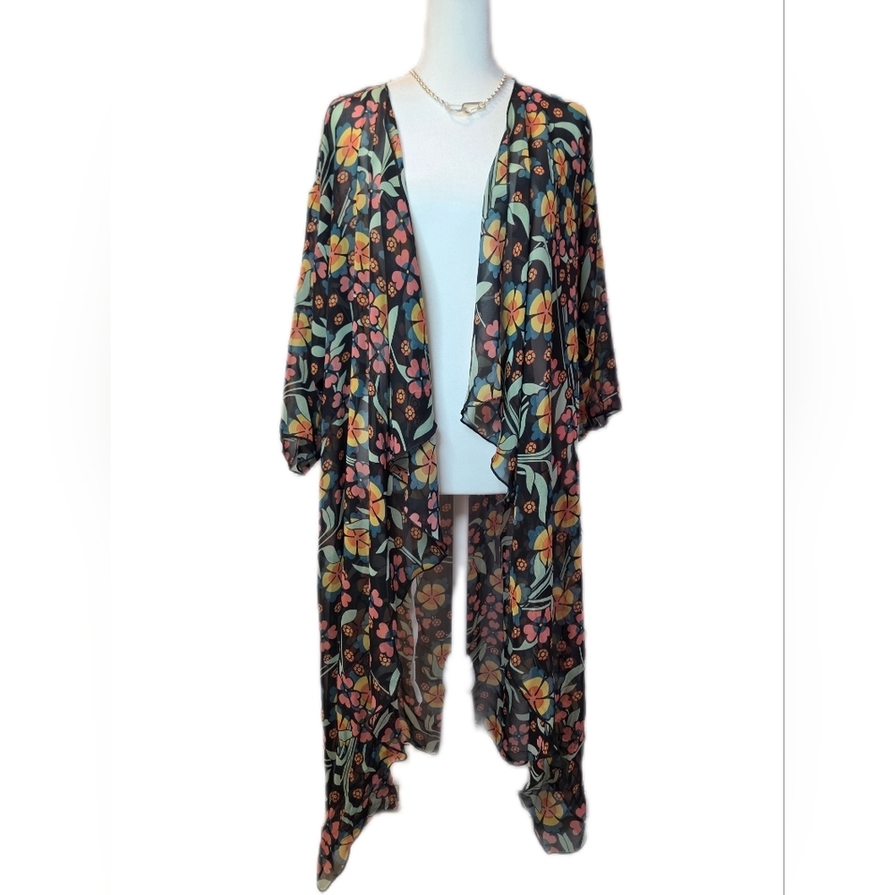 LuLaRoe Floral Kimono Cardigan - Black, Orange, Green